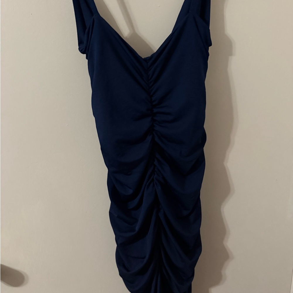 Elegant Navy Blue Ruched Dress